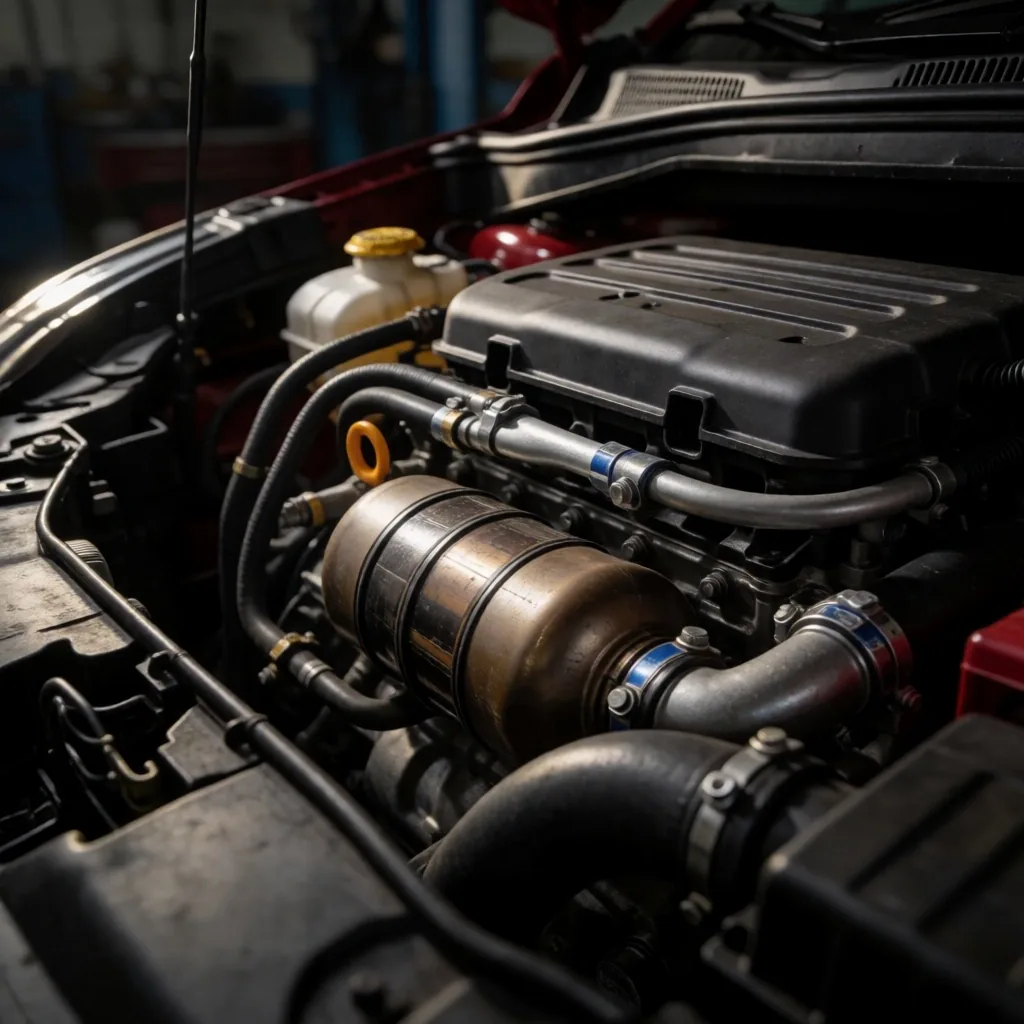 Motor diésel de Fiat Toro con sistema DPF visible