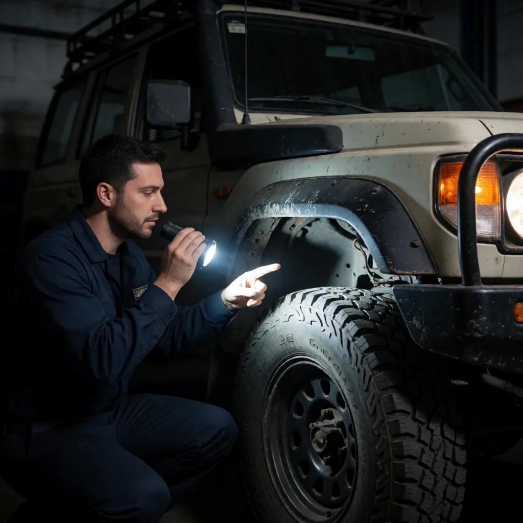Pick-up en proceso de inspección técnica bajo luz focal