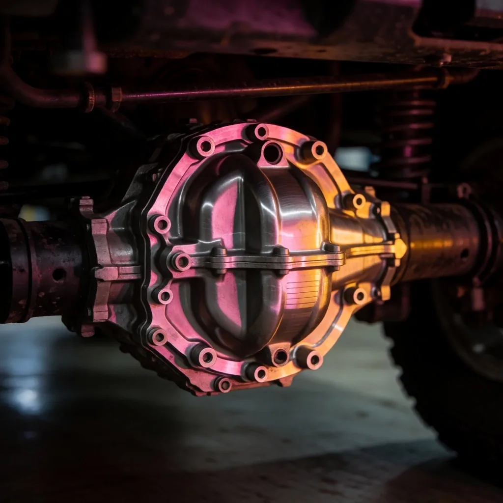 Detalle del sistema de tracción 4x4 de un SUV inspeccionado en taller