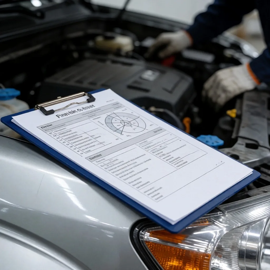 Informe de inspección técnica sobre el capó de una camioneta